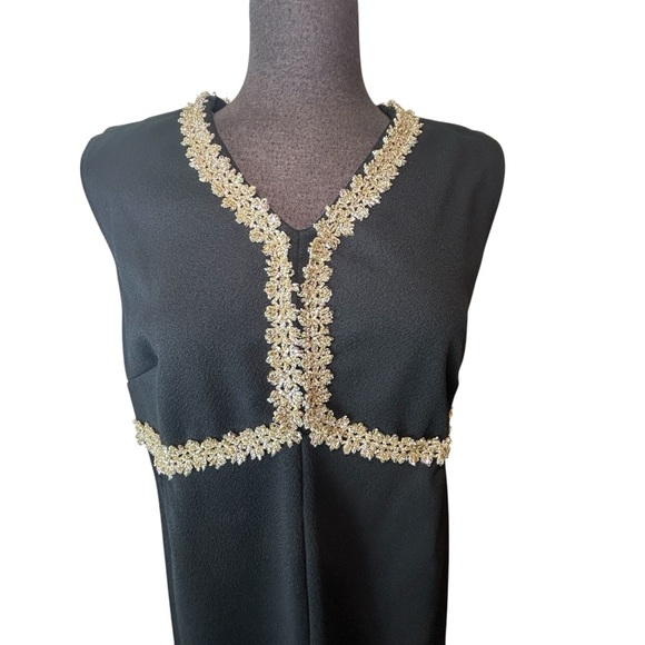 Vintage Sleeveless Maxi Dress Fortrel Polyester, Gold Tinsel Accent, 60s 70s XL` - Picture 12 of 15
